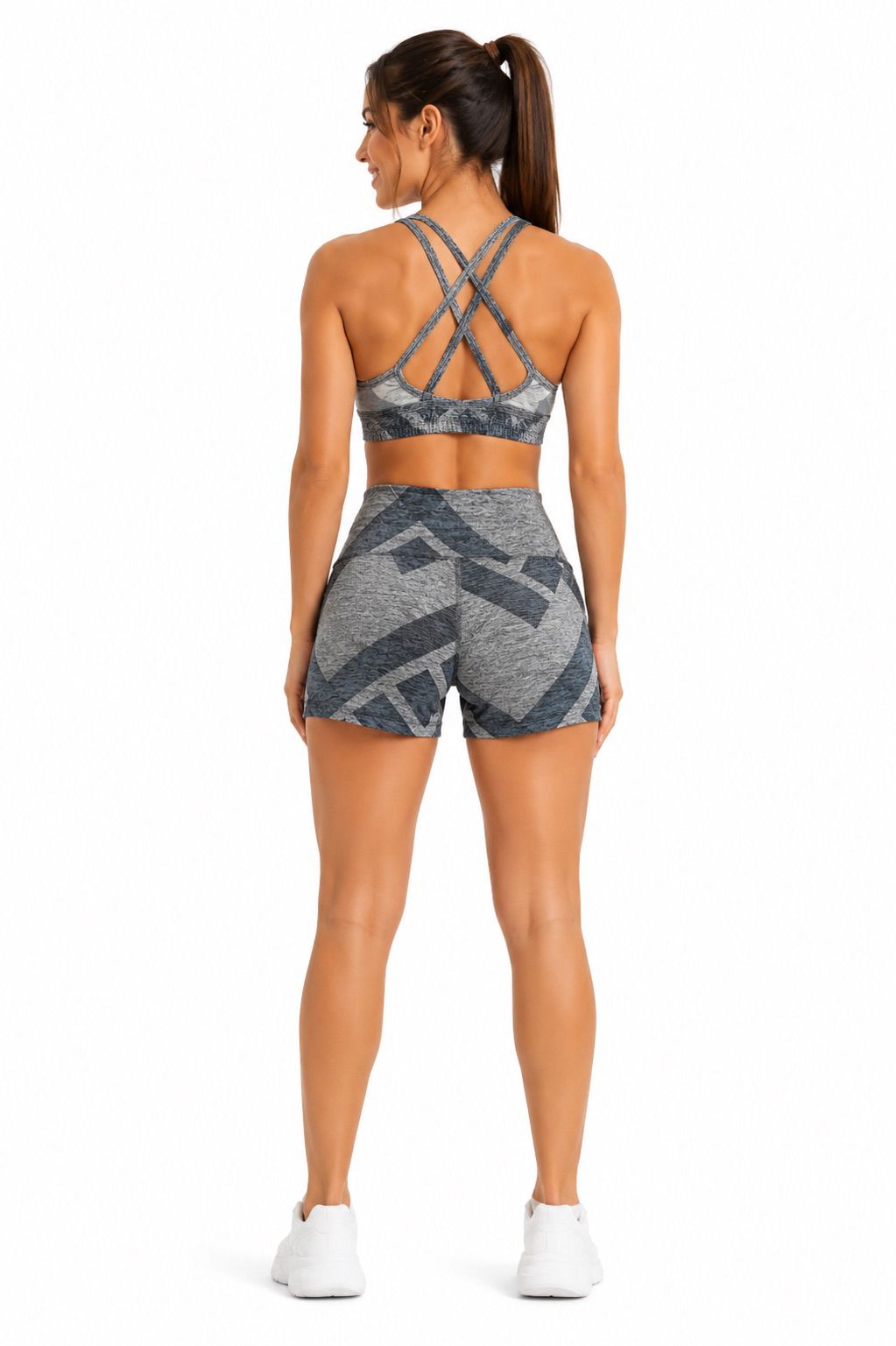 Conjunto Deportivo Tipo Short Estampado Geométrico Gris