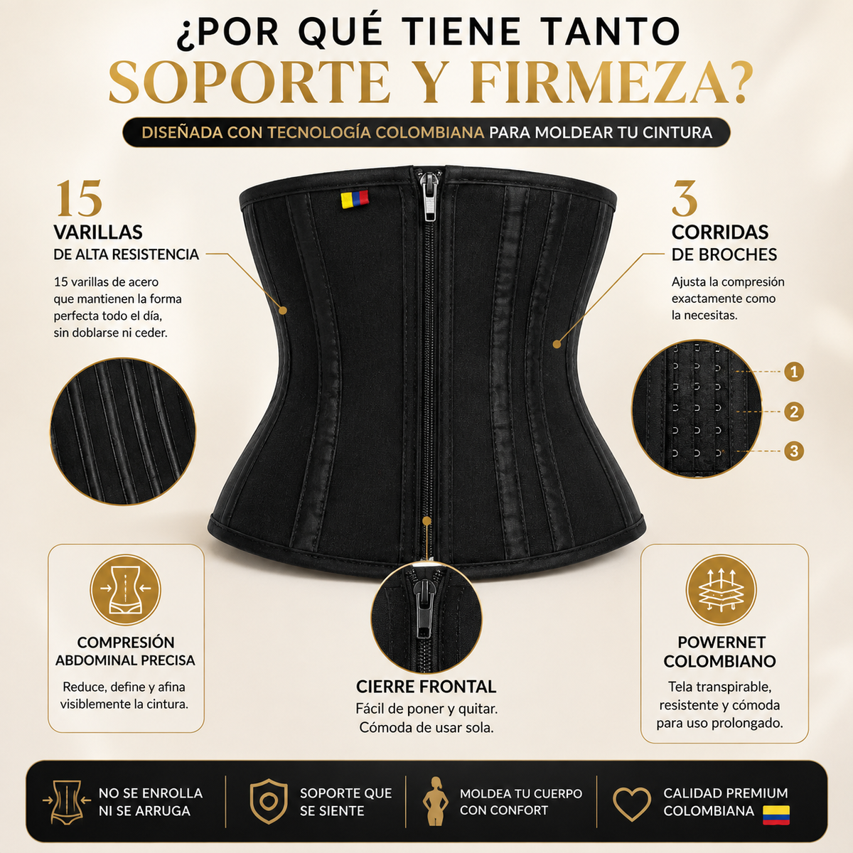 Cinturilla Colombiana 15 Varillas – No se Enrolla ni se Arruga