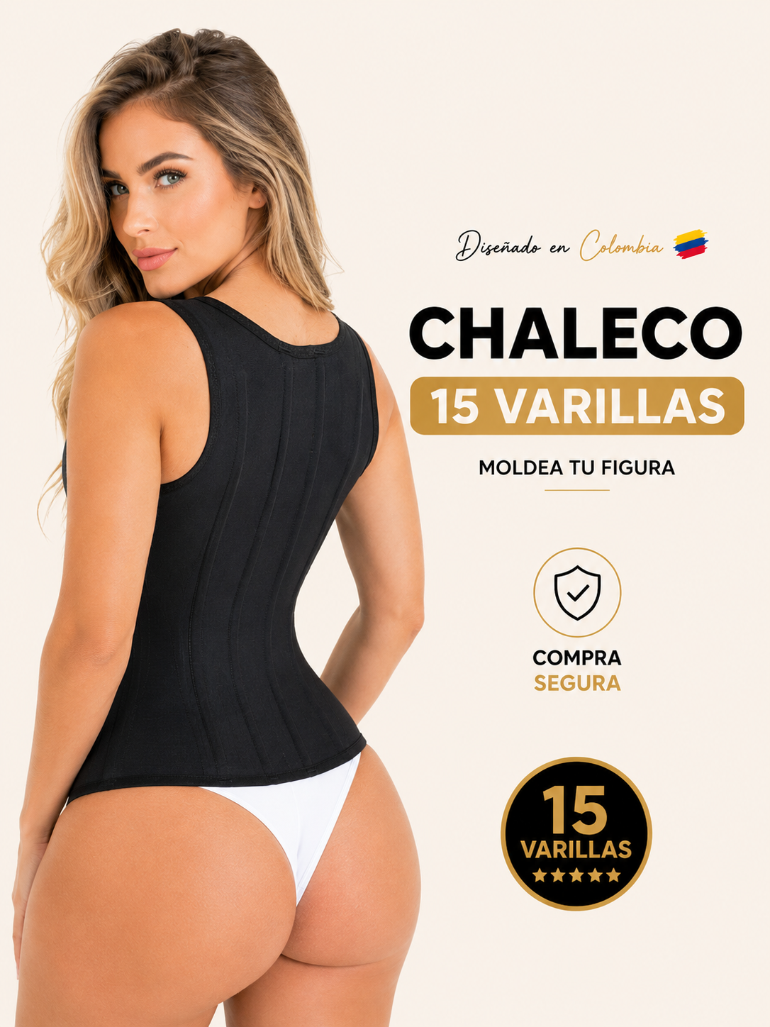 Chaleco Colombiano 15 Varillas – Soporte de Espalda y Abdomen