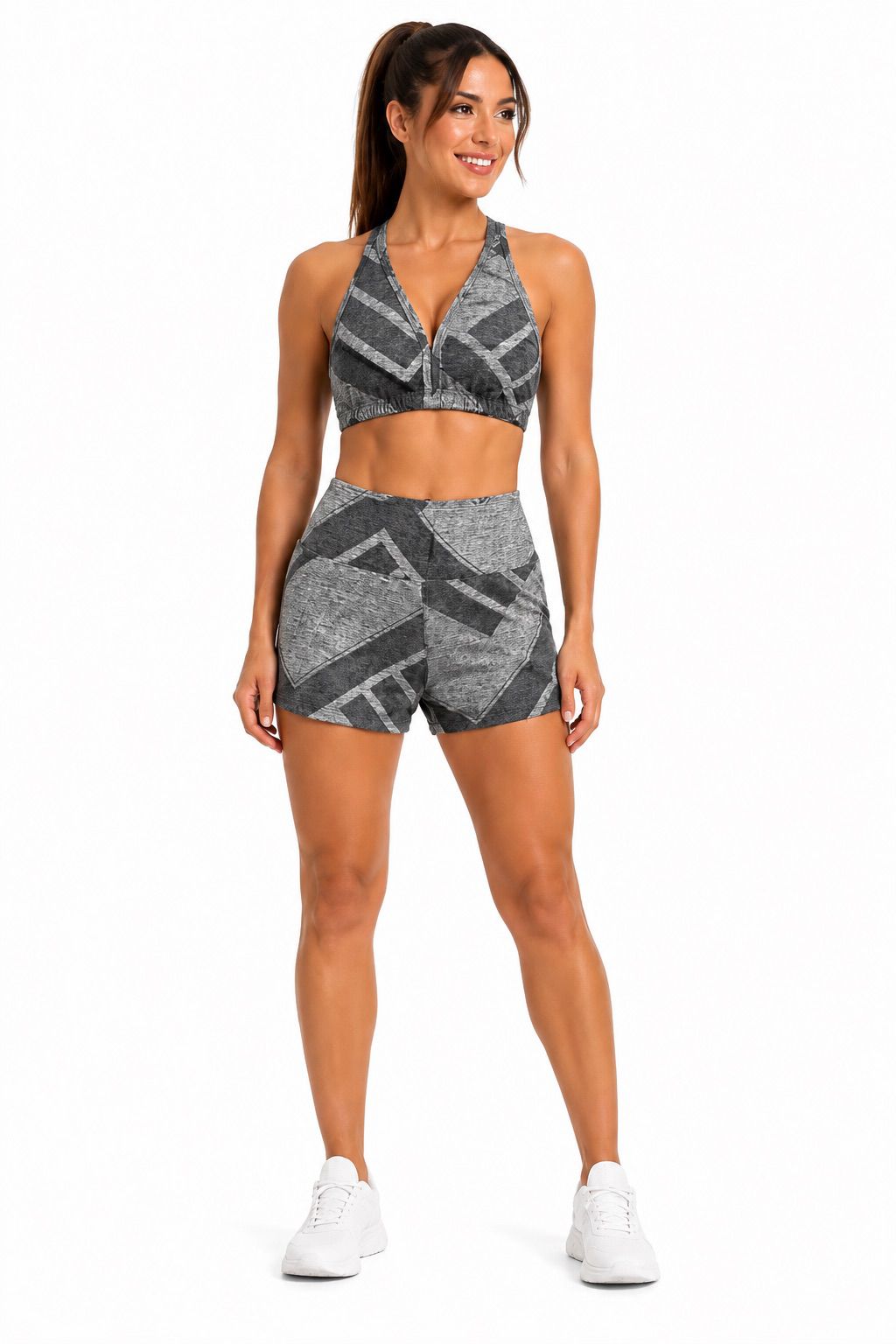 Conjunto Deportivo Tipo Short Estampado Geométrico Gris