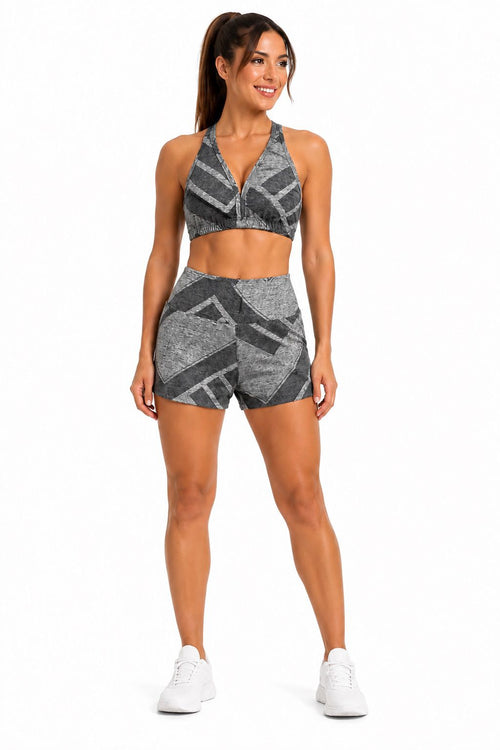 Conjunto Deportivo Tipo Short Estampado Geométrico Gris