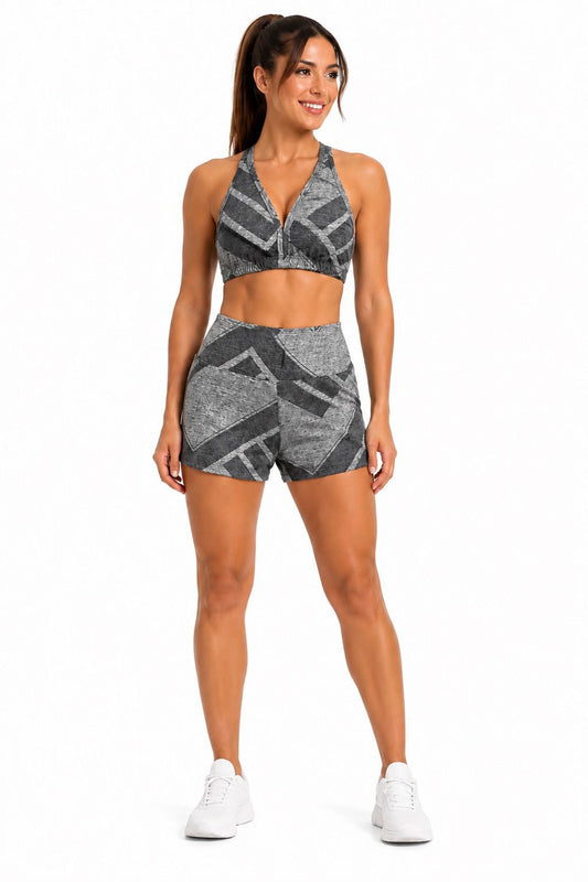 Conjunto Deportivo Tipo Short Estampado Geométrico Gris